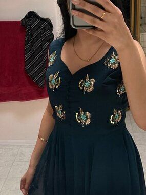 Elegant Teal Embroidered Anarkali Dress